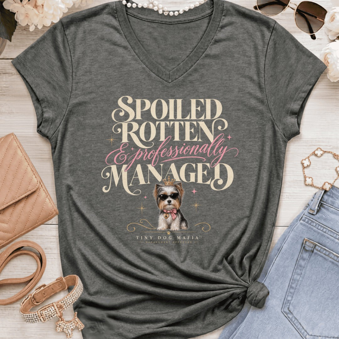 Biewer Terrier - Spoiled & Managed Vneck - Graphite Heather
