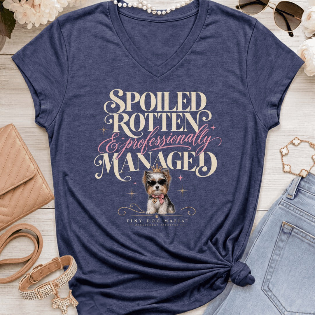 Biewer Terrier - Spoiled & Managed Vneck - Heather Navy