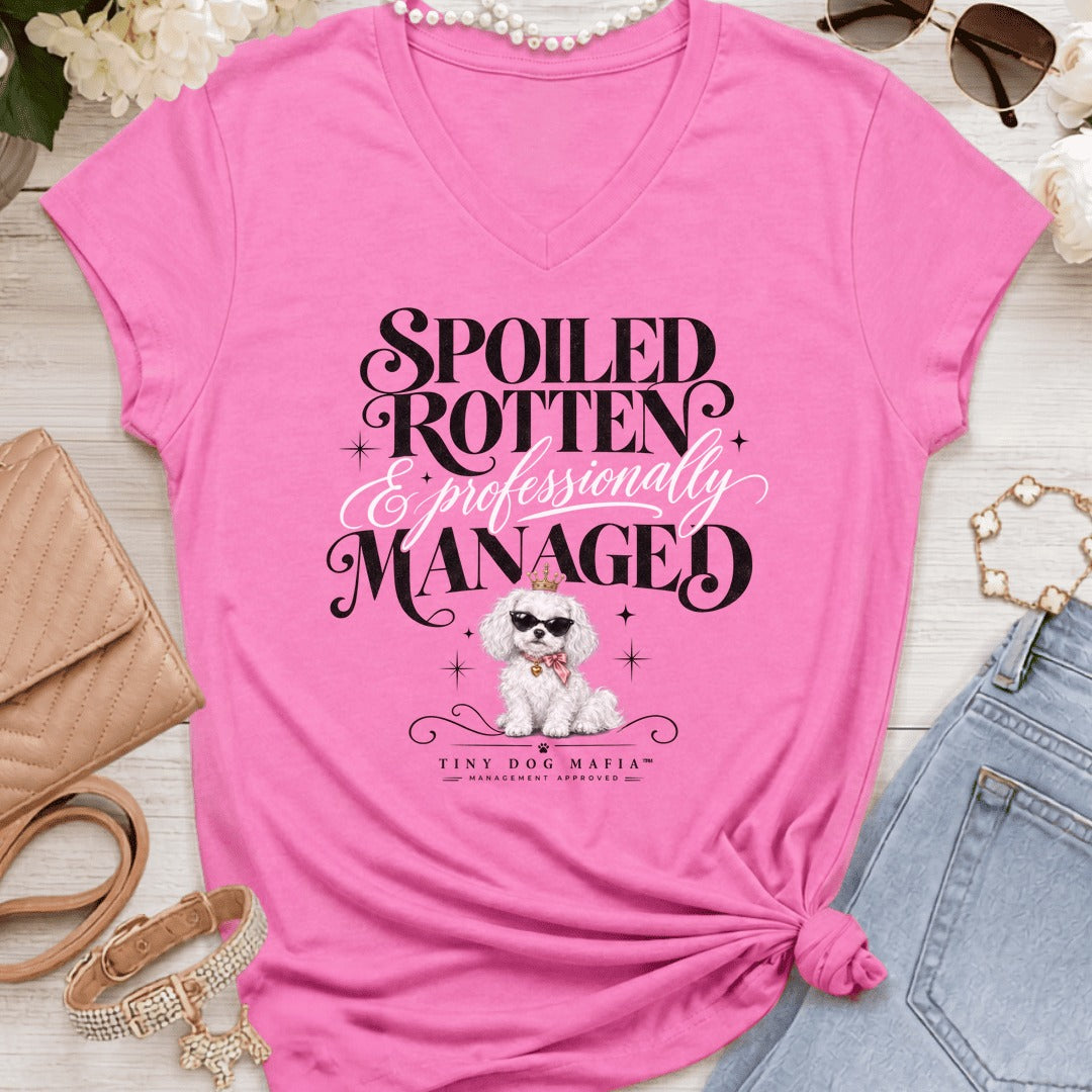 Cavachon White - Spoiled & Managed Vneck - Azalea