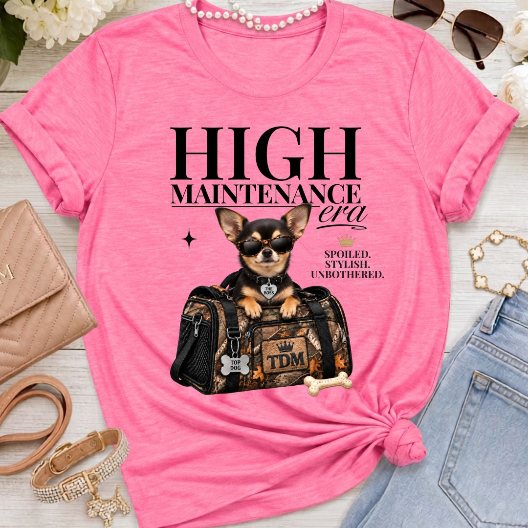 Chihuahua Dark | High Maintenance Camo T-Shirt - Heather Charity Pink