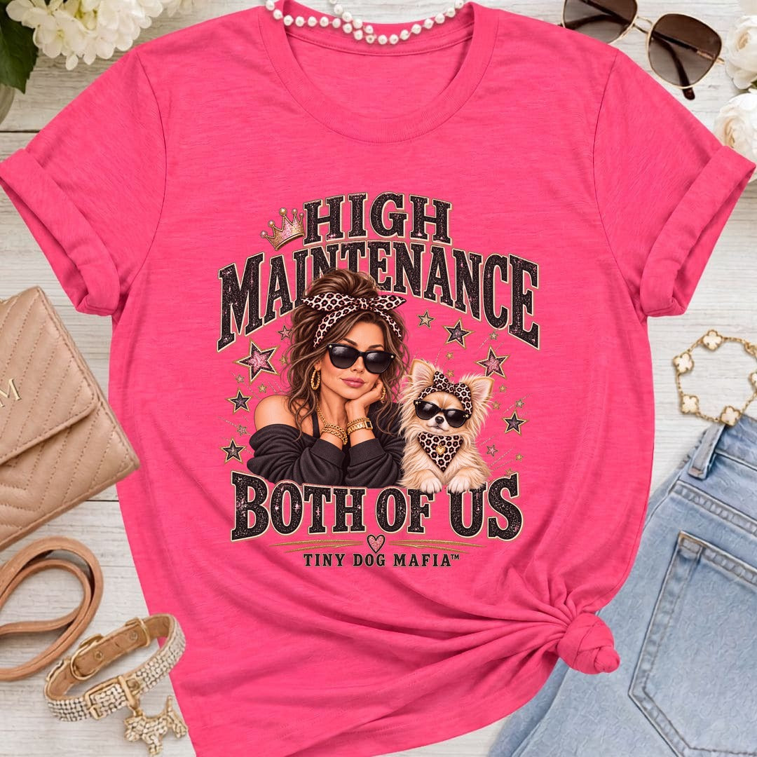 Chihuahua Light Long Hair (Bow) - High Maintenance Both of Us - Brunette - Fuchsia
