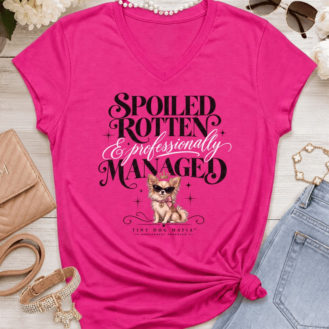 Chihuahua Long Hair Light - Spoiled & Managed Vneck - Heliconia