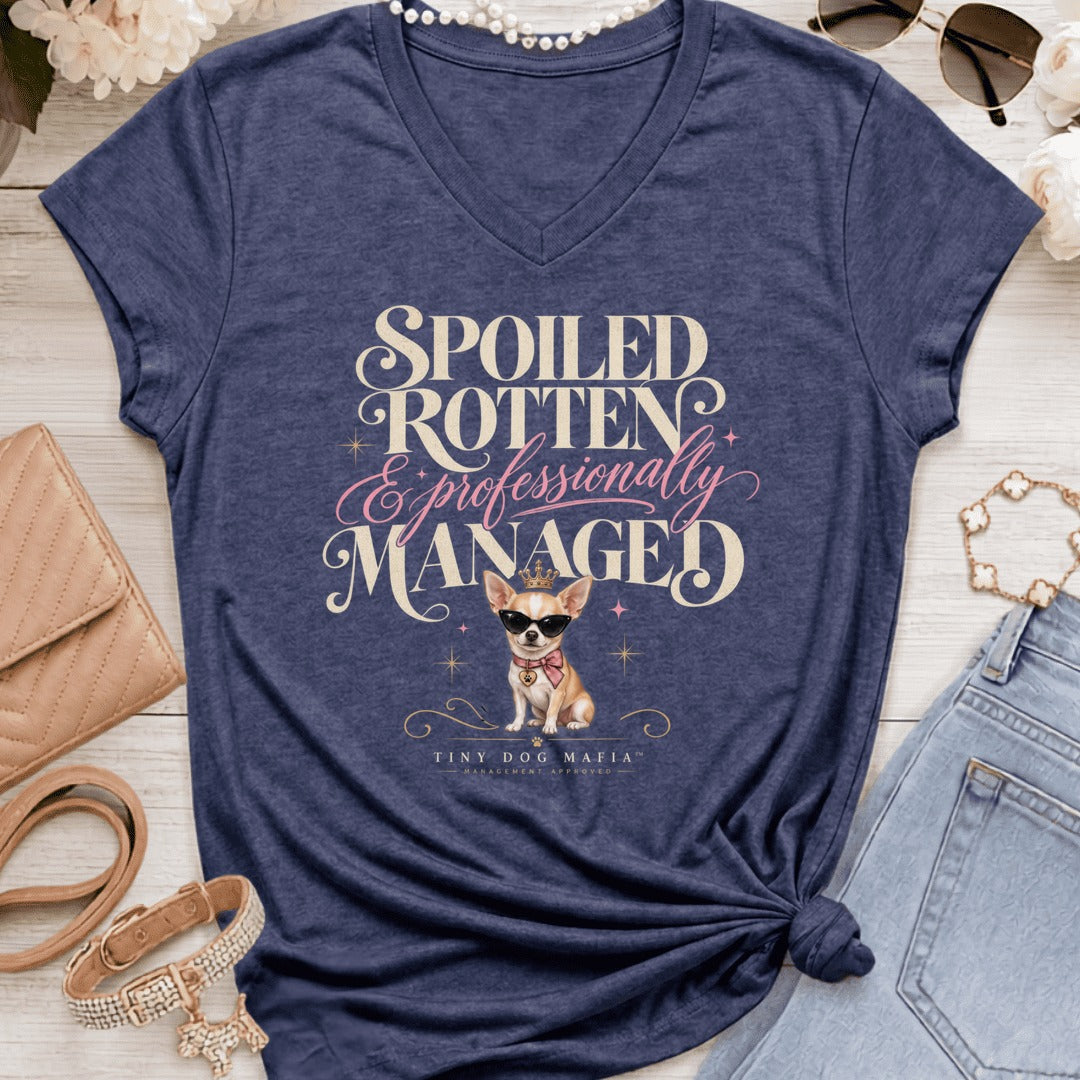 Chihuahua Short Light - Spoiled & Managed Vneck - Heather Navy