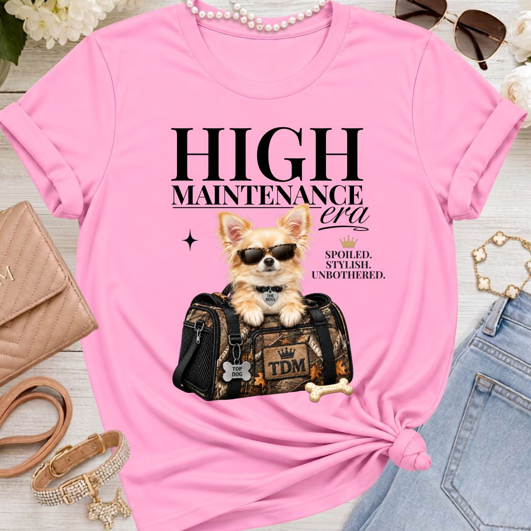 Chihuahua Light Long Hair | High Maintenance Camo T-Shirt - Heather Bubble Gum