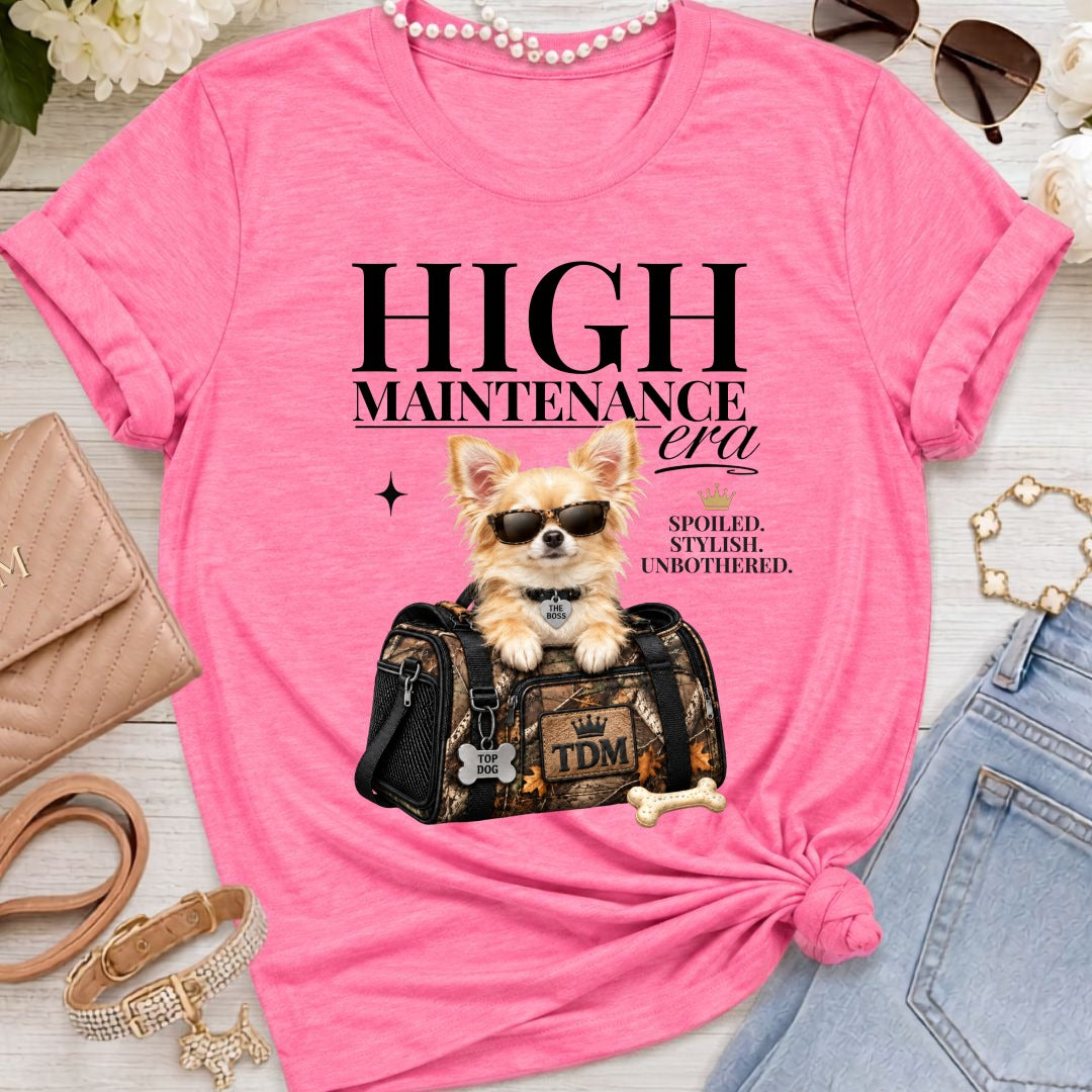 Chihuahua Light Long Hair | High Maintenance Camo T-Shirt - Heather Charity Pink