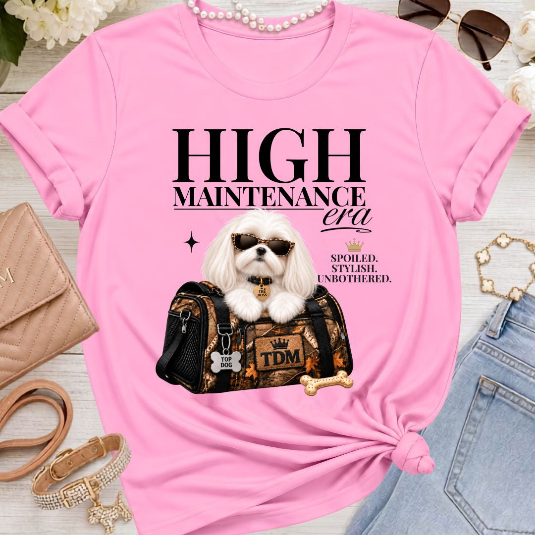 Maltese Long Ears | High Maintenance Camo T-Shirt - Heather Bubble Gum