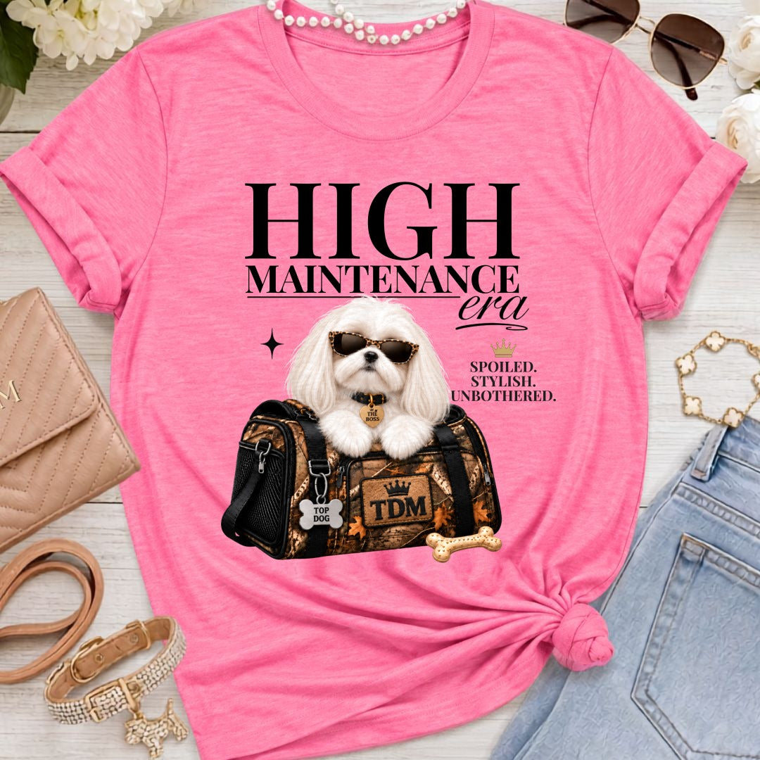 Maltese Long Ears | High Maintenance Camo T-Shirt - Heather Charity Pink