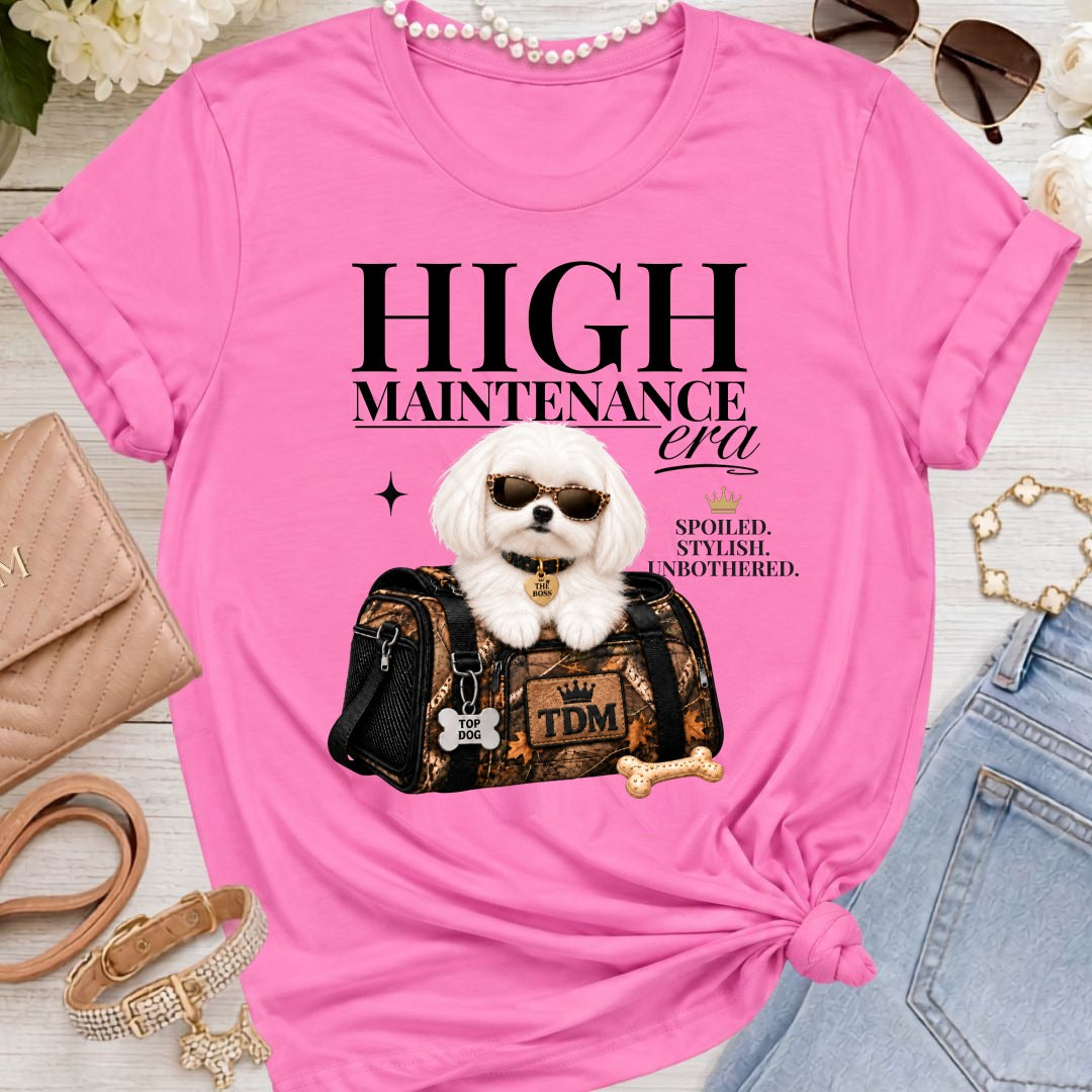 Maltese Mid Length | High Maintenance Camo T-Shirt - Charity Pink