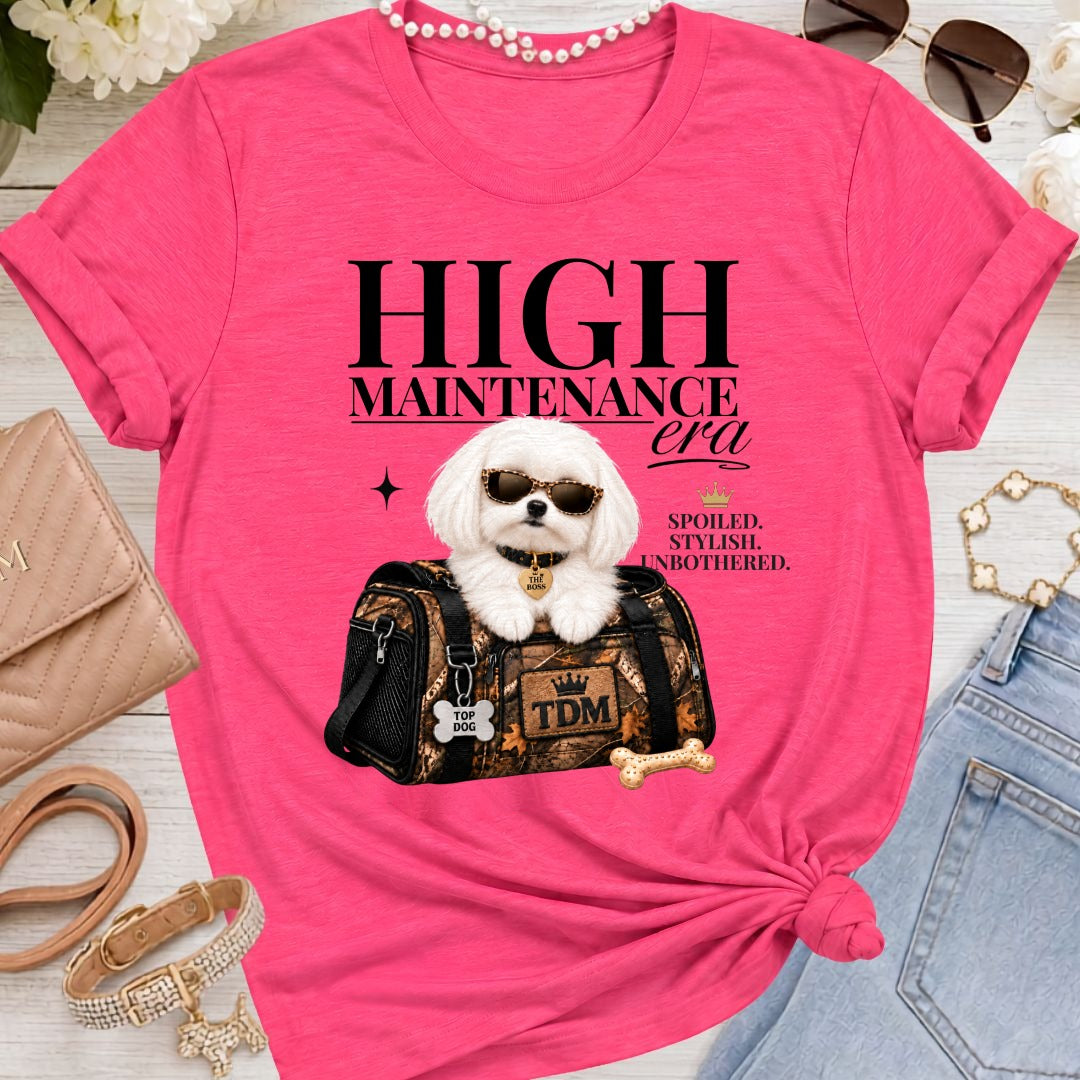 Maltese Mid Length | High Maintenance Camo T-Shirt - Fuchsia