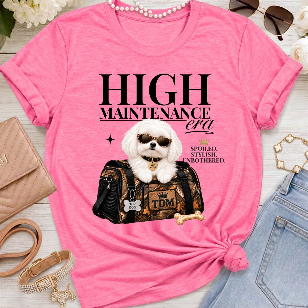 Maltese Mid Length | High Maintenance Camo T-Shirt - Heather Charity Pink