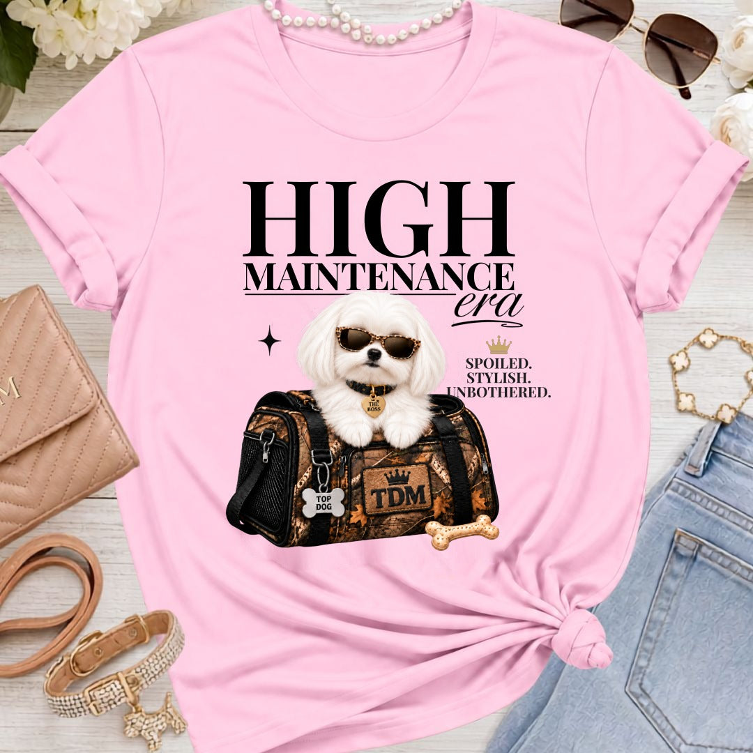 Maltese Mid Length | High Maintenance Camo T-Shirt - Pink