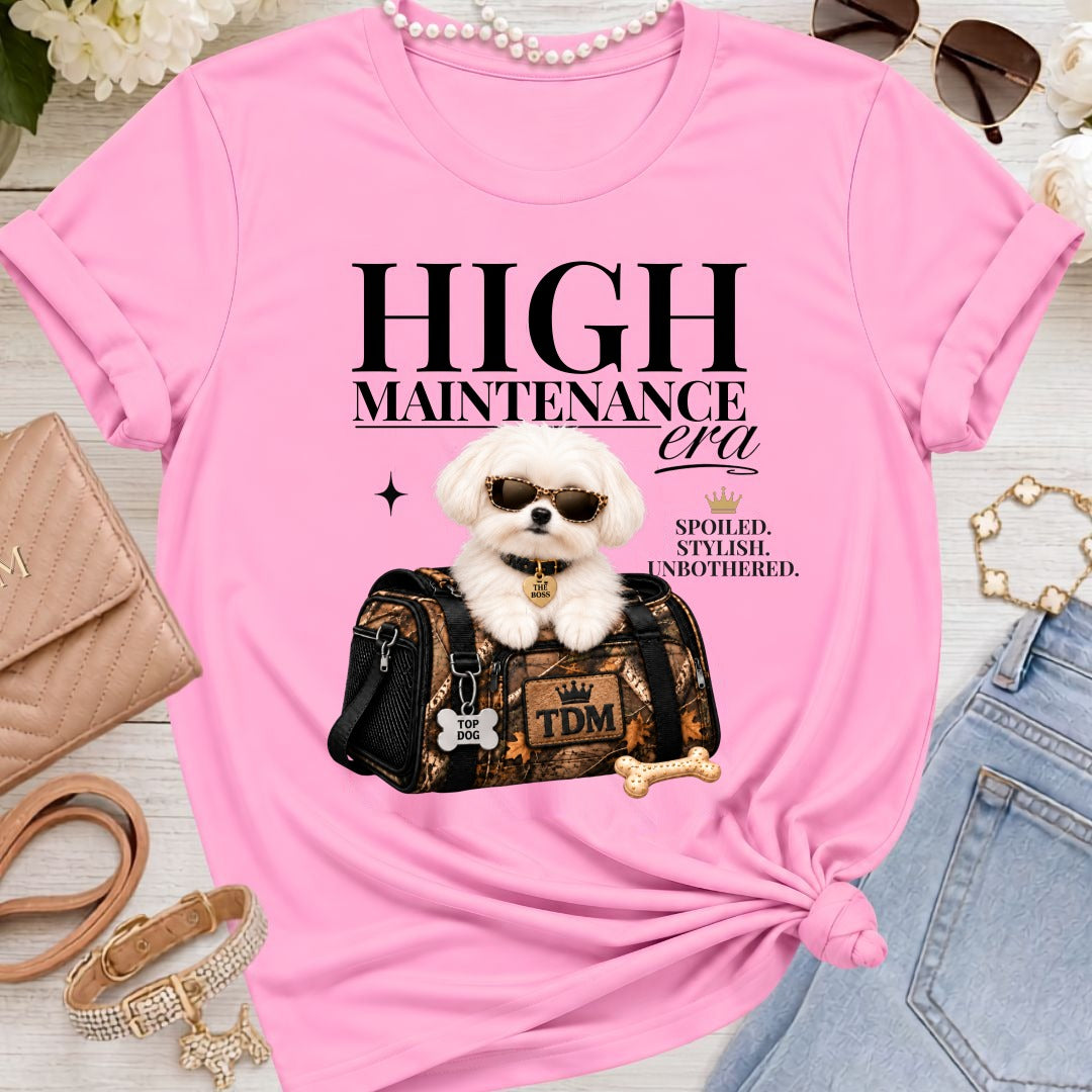 Maltese Short Ears | High Maintenance Camo T-Shirt - Heather Bubble Gum