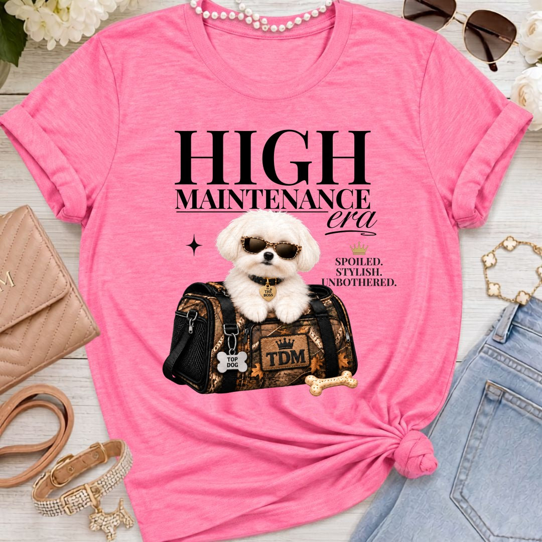 Maltese Short Ears | High Maintenance Camo T-Shirt - Heather Charity Pink