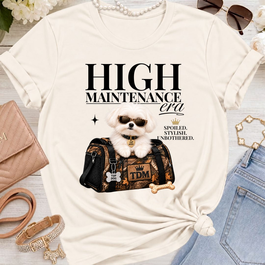 Maltese Short Ears | High Maintenance Camo T-Shirt - Natural
