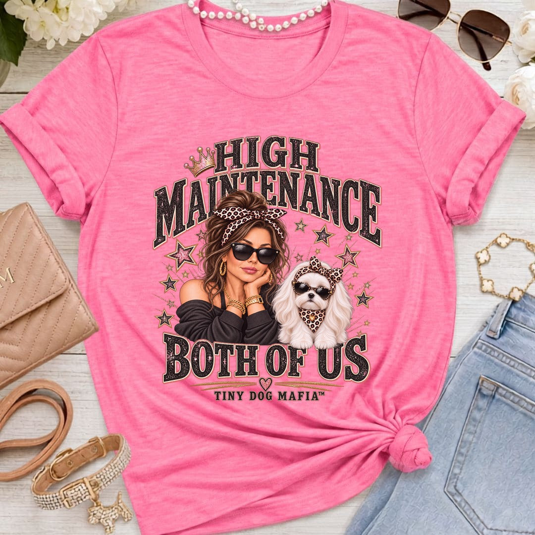 Maltese Long Ears (Bow) - High Maintenance Both of Us - Brunette - Heather Charity Pink