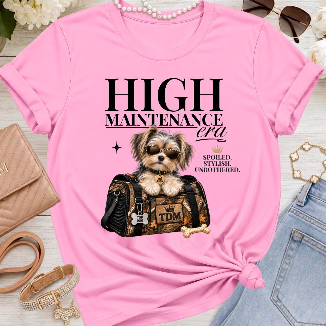 Morkie | High Maintenance Camo T-Shirt - Heather Bubble Gum