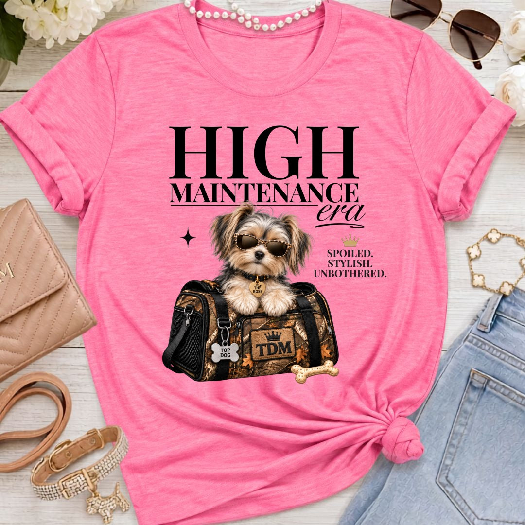 Morkie | High Maintenance Camo T-Shirt - Heather Charity Pink
