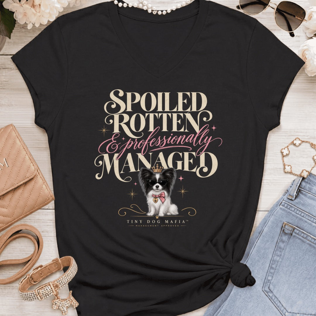 Papillon Black White - Spoiled & Managed Vneck - Black