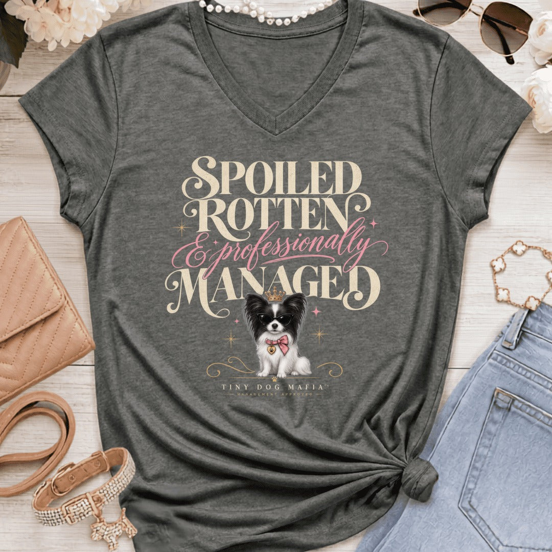 Papillon Black White - Spoiled & Managed Vneck - Graphite Heather