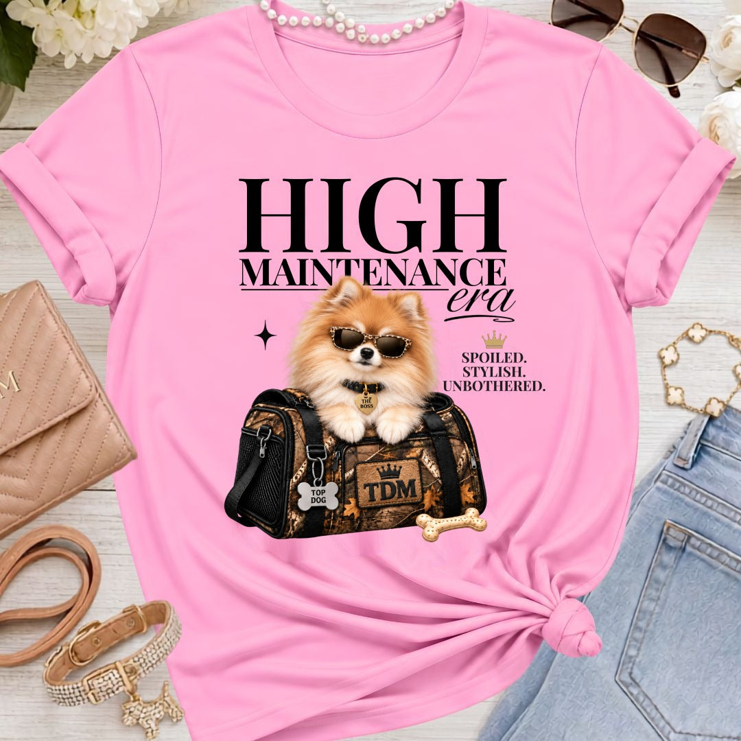 Pomeranian | High Maintenance Camo T-Shirt - Heather Bubble Gum