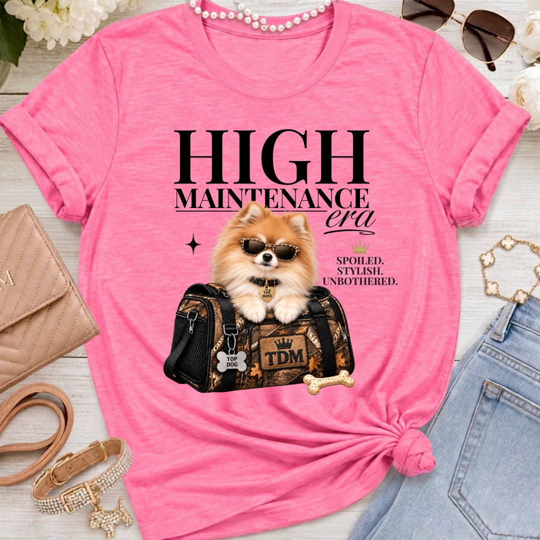 Pomeranian | High Maintenance Camo T-Shirt - Heather Charity Pink