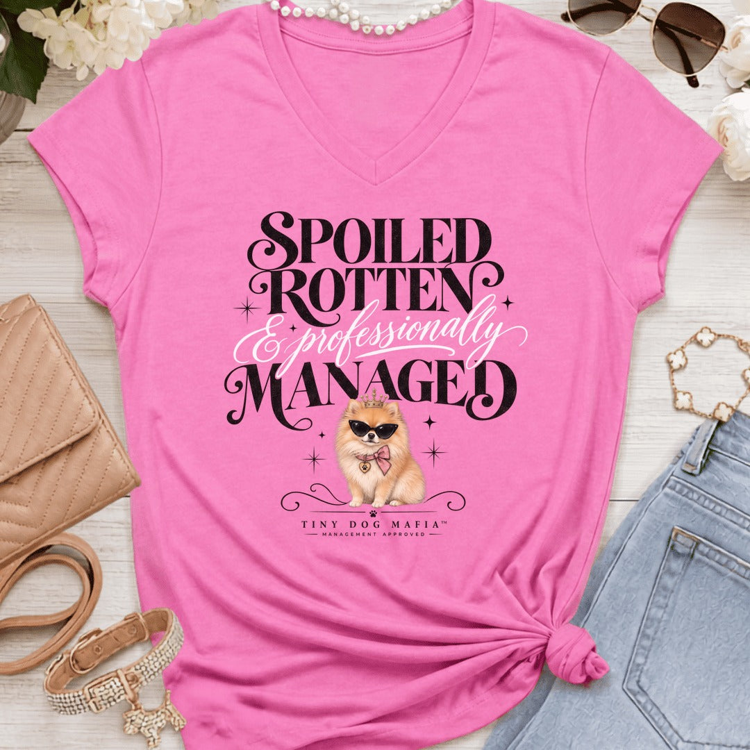 Pomeranian - Spoiled & Managed Vneck - Azalea