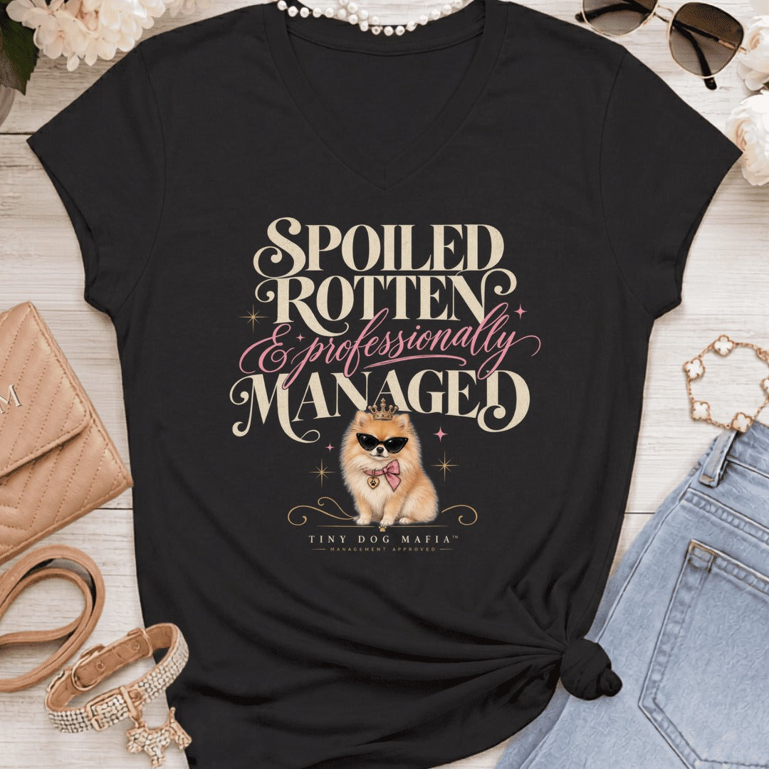 Pomeranian - Spoiled & Managed Vneck - Black
