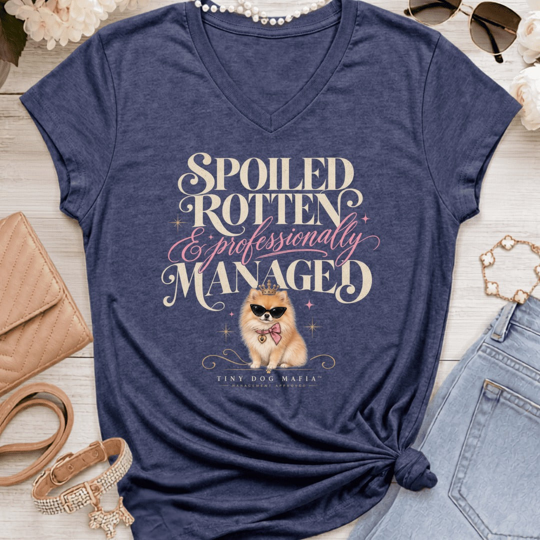 Pomeranian - Spoiled & Managed Vneck - Heather Navy