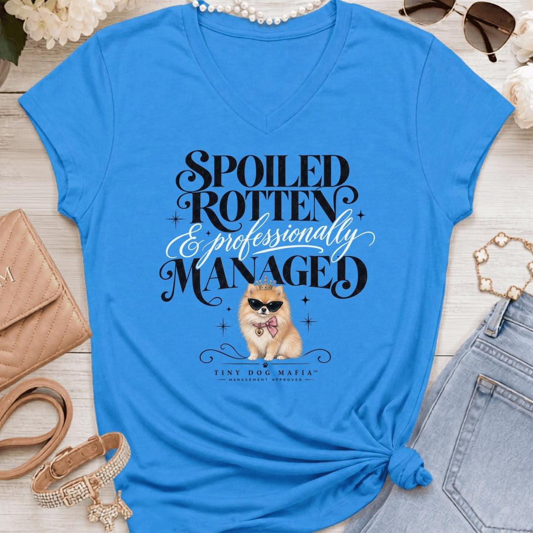 Pomeranian - Spoiled & Managed Vneck - Sapphire