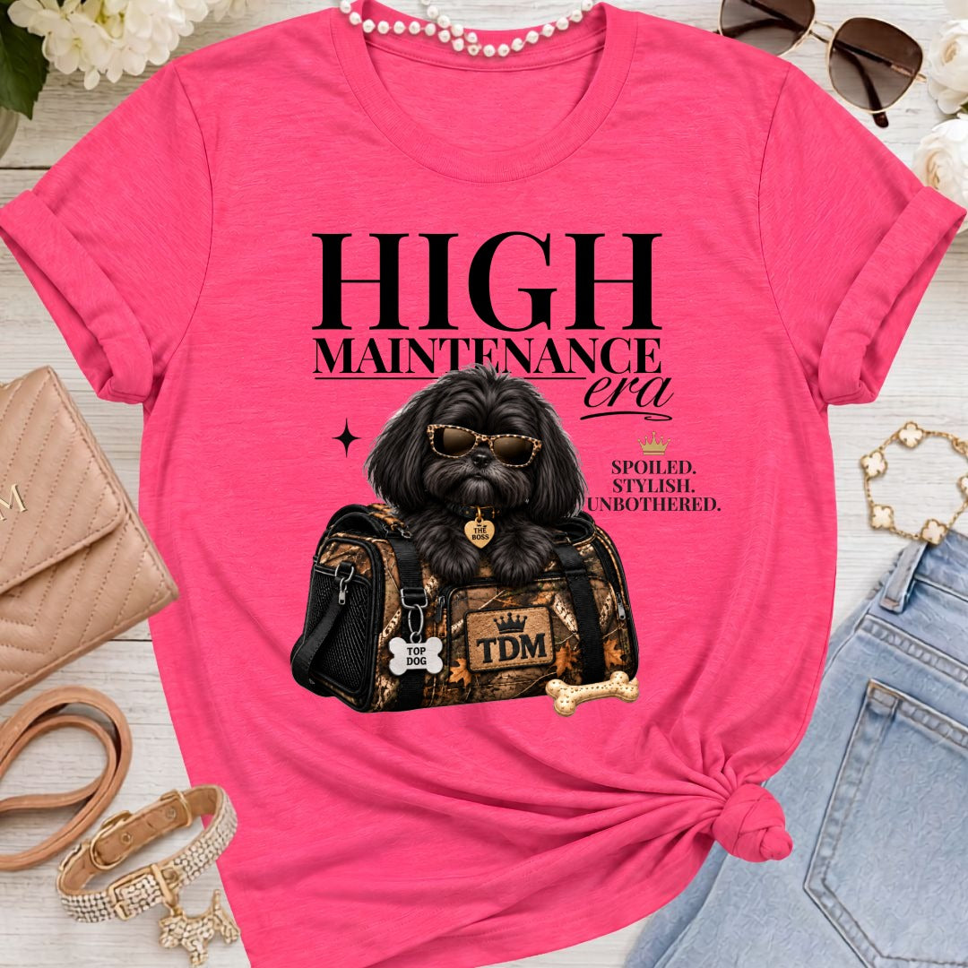 Shih Tzu Black | High Maintenance Camo T-Shirt - Fuchsia