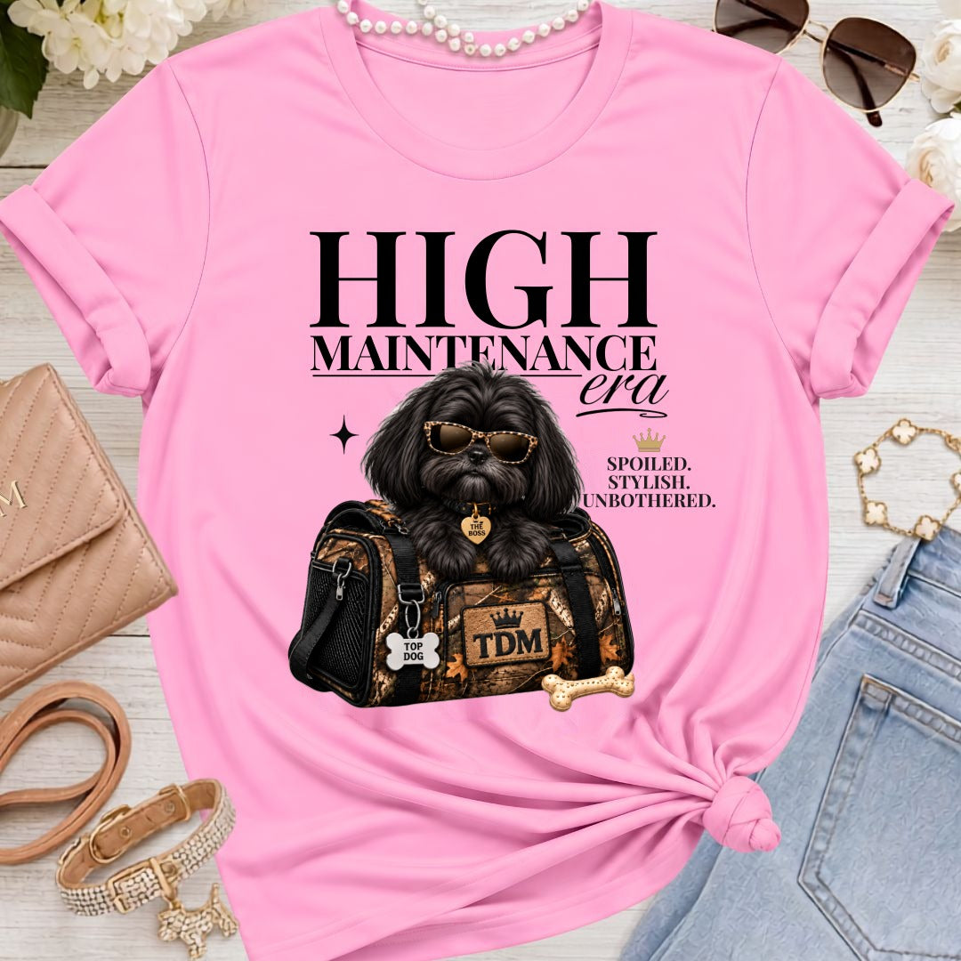 Shih Tzu Black | High Maintenance Camo T-Shirt - Heather Bubble Gum