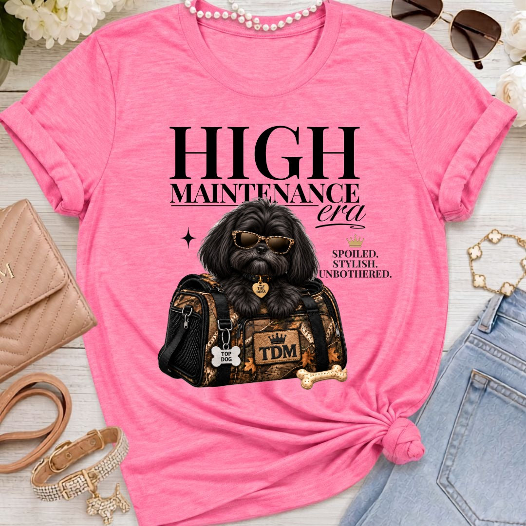 Shih Tzu Black | High Maintenance Camo T-Shirt - Heather Charity Pink