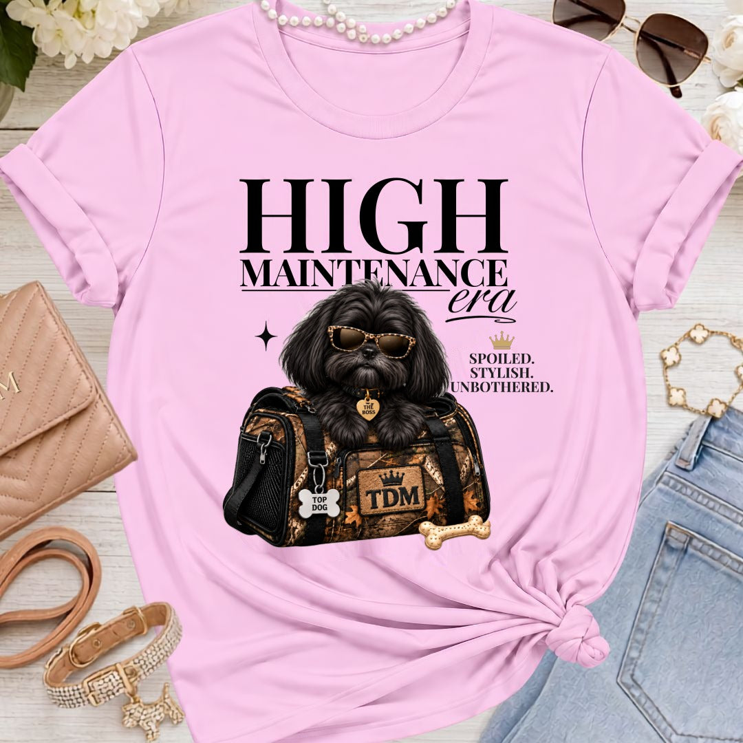 Shih Tzu Black | High Maintenance Camo T-Shirt - Lilac