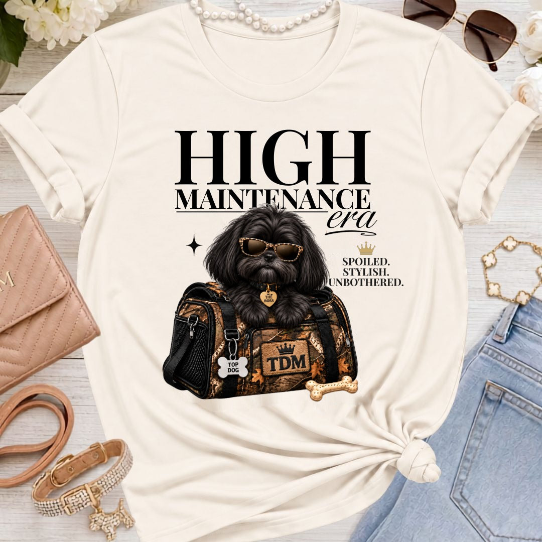 Shih Tzu Black | High Maintenance Camo T-Shirt - Natural