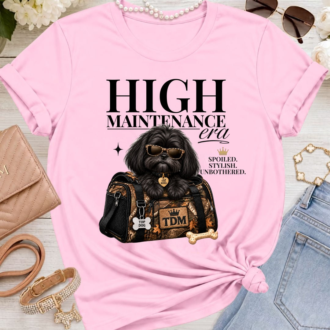 Shih Tzu Black | High Maintenance Camo T-Shirt - Pink