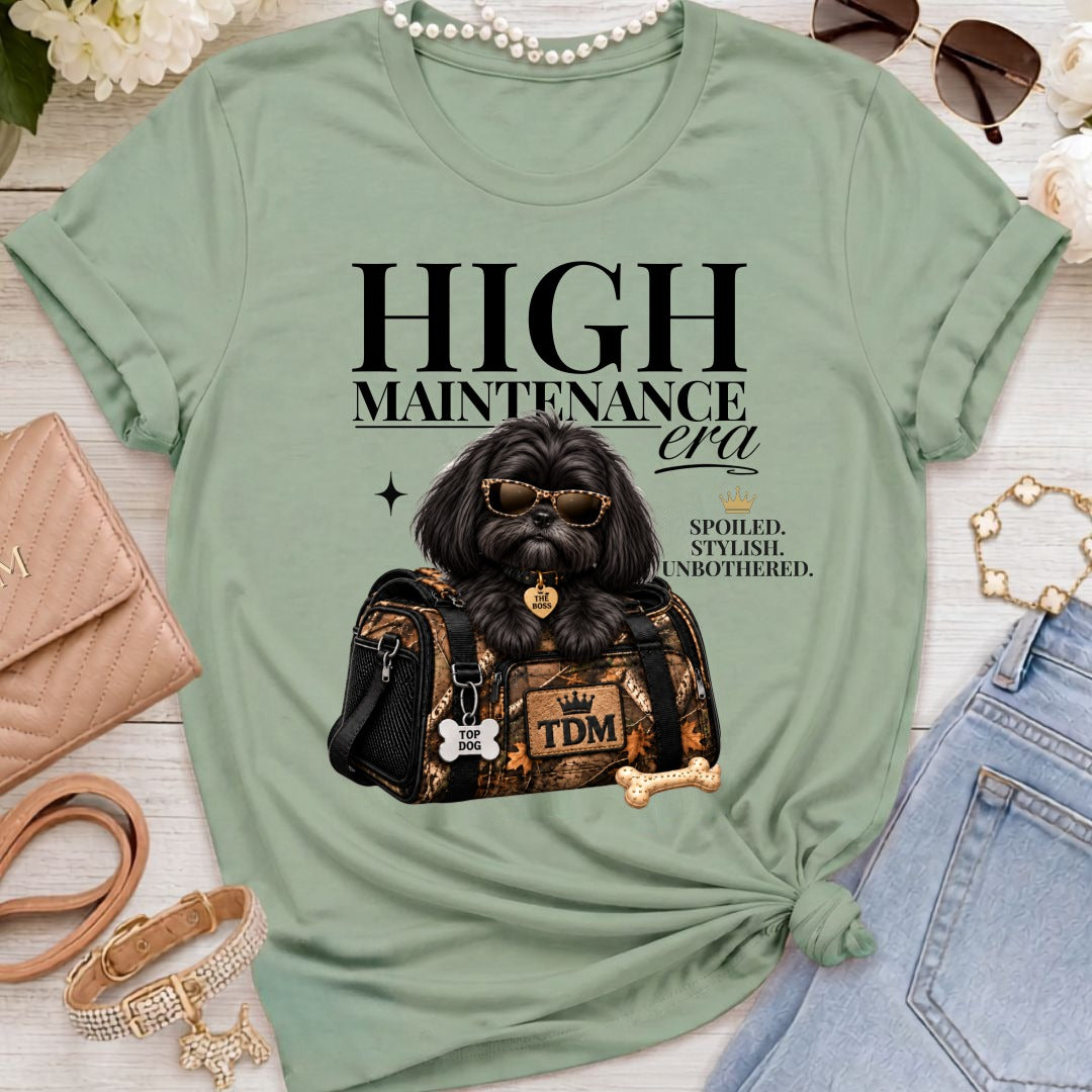 Shih Tzu Black | High Maintenance Camo T-Shirt - Sage