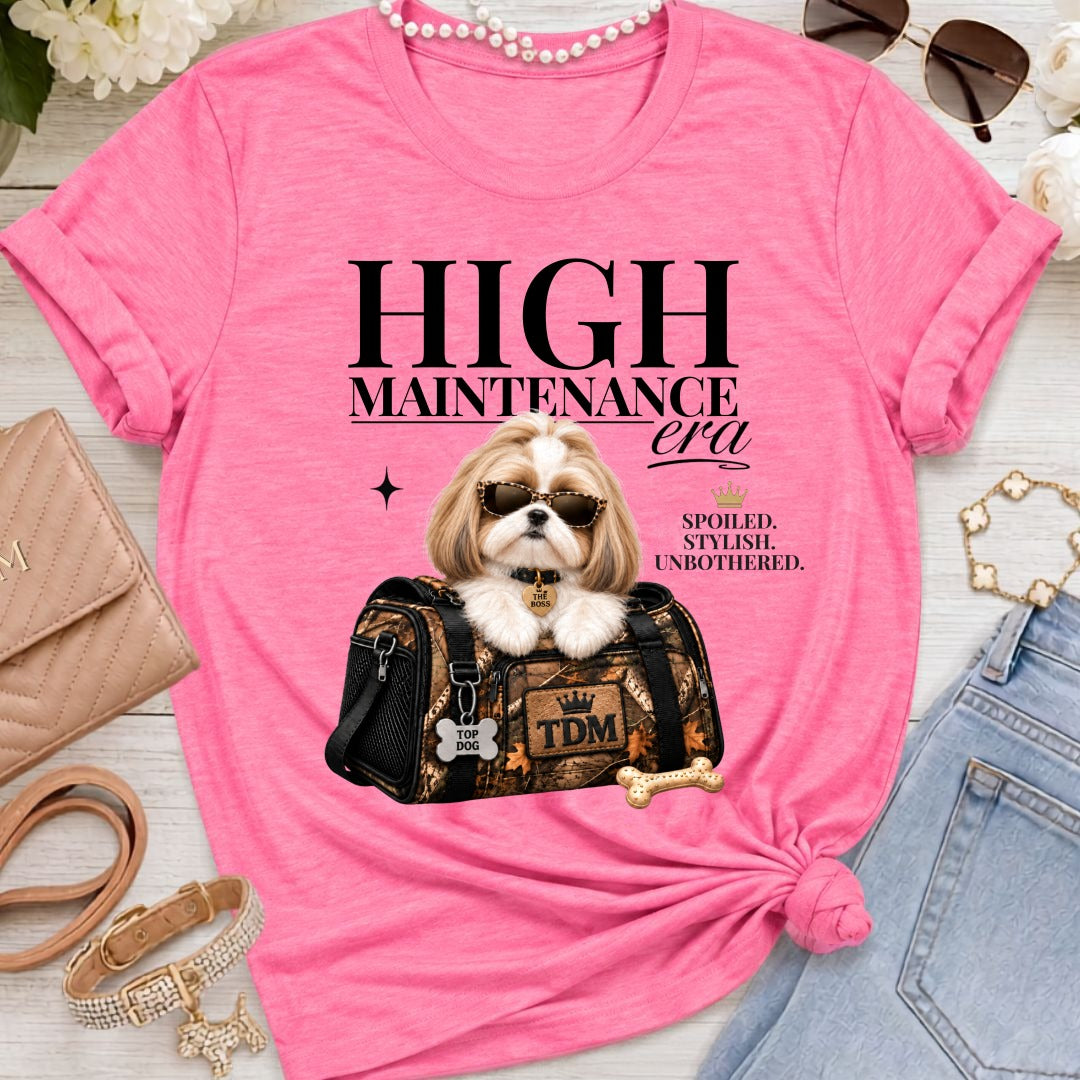 Shih Tzu Golden | High Maintenance Camo T-Shirt - Heather Charity Pink