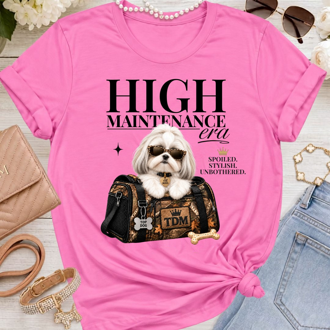 Shih Tzu White | High Maintenance Camo T-Shirt - Charity Pink