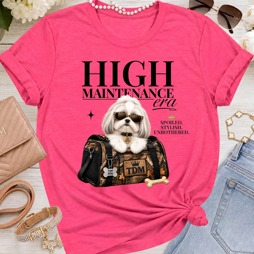Shih Tzu White | High Maintenance Camo T-Shirt - Fuchsia