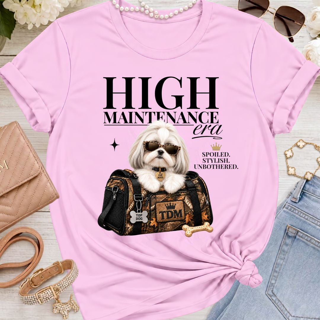 Shih Tzu White | High Maintenance Camo T-Shirt - Lilac