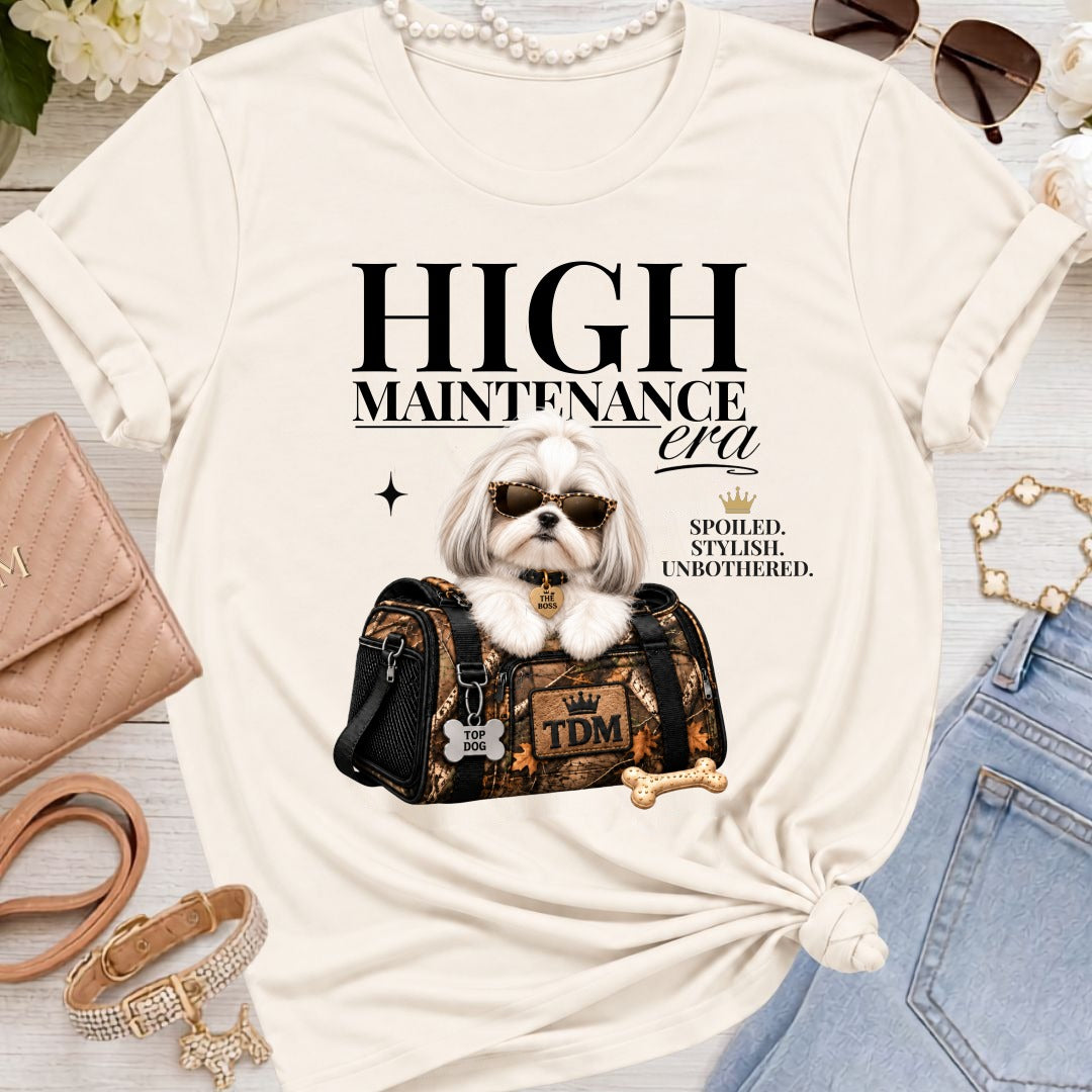 Shih Tzu White | High Maintenance Camo T-Shirt - Natural