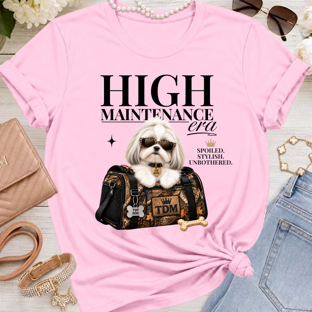 Shih Tzu White | High Maintenance Camo T-Shirt - Pink