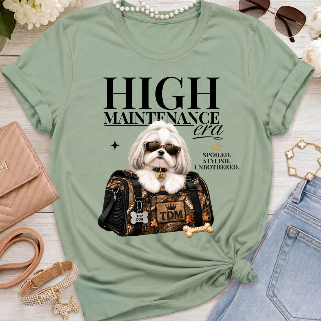Shih Tzu White | High Maintenance Camo T-Shirt - Sage