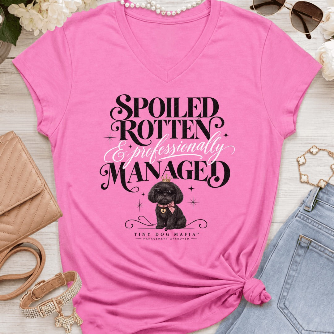 Shih Tzu Black - Spoiled & Managed Vneck - Azalea