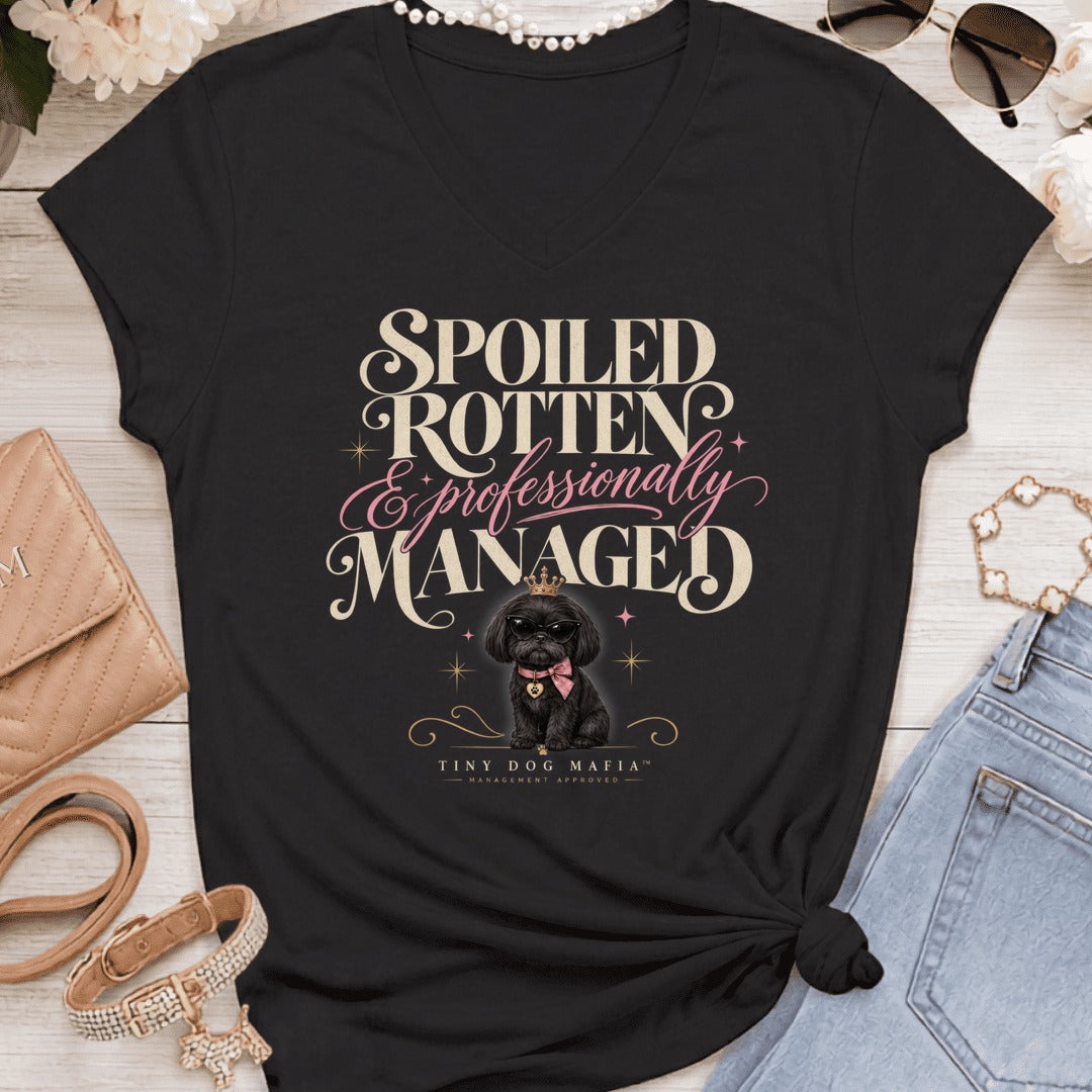 Shih Tzu Black - Spoiled & Managed Vneck - Black