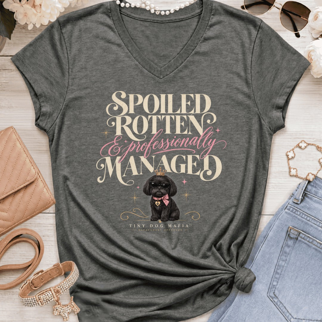 Shih Tzu Black - Spoiled & Managed Vneck - Graphite Heather