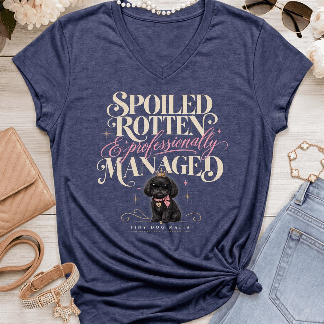 Shih Tzu Black - Spoiled & Managed Vneck - Heather Navy
