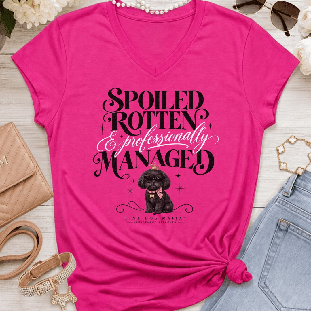 Shih Tzu Black - Spoiled & Managed Vneck - Heliconia
