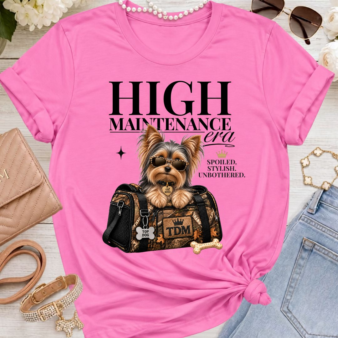Yorkie | High Maintenance Camo T-Shirt - Charity Pink