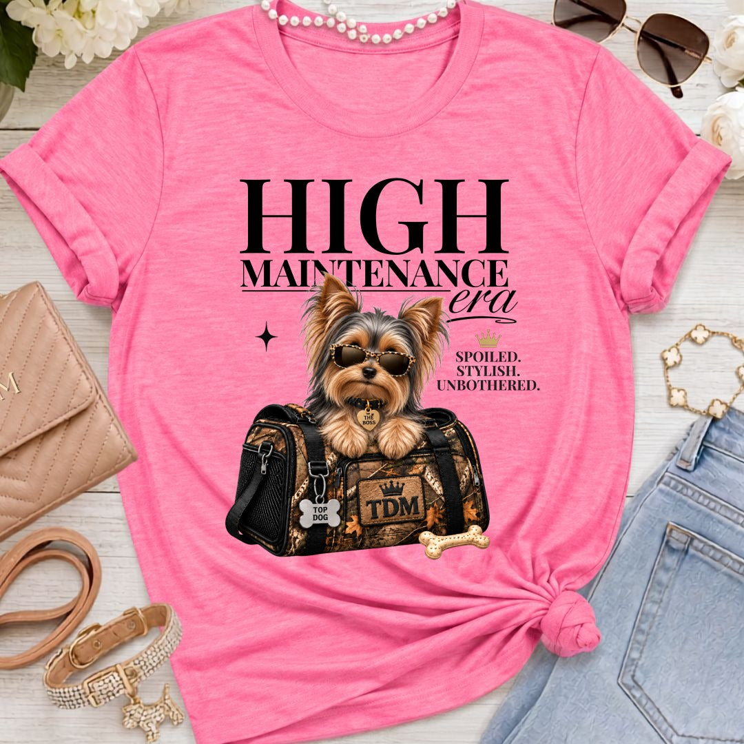 Yorkie | High Maintenance Camo T-Shirt - Heather Charity Pink